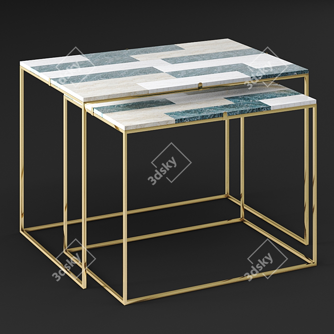 Golden Mosaic Marble Table Set 3D model image 1