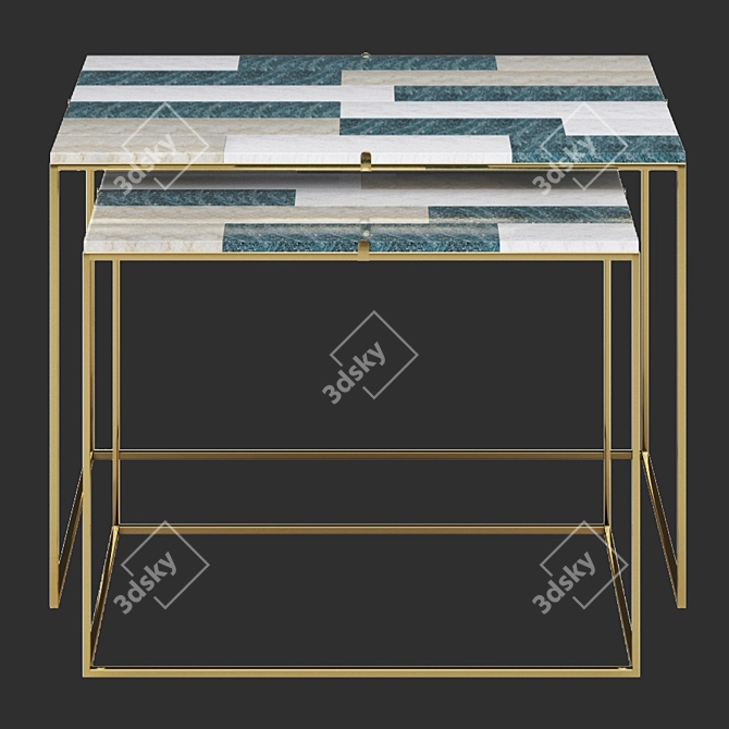 Golden Mosaic Marble Table Set 3D model image 2