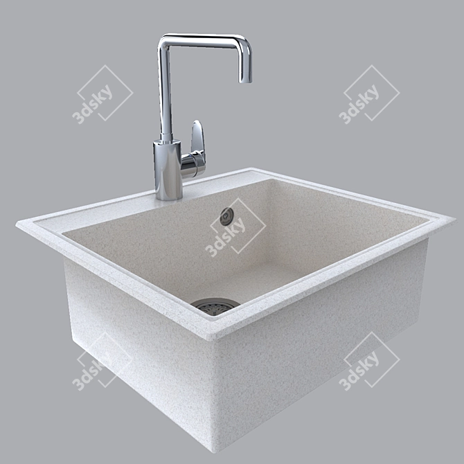 Luxury Stone Sink with Mixer 3D model image 1