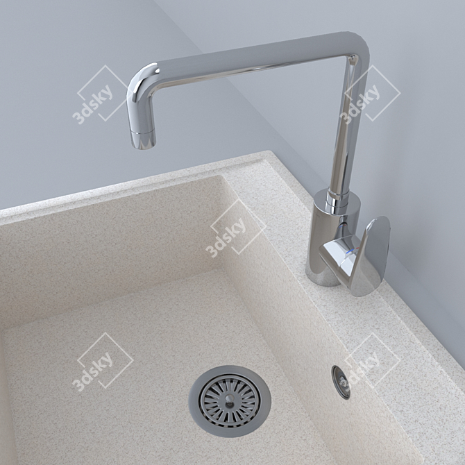 Luxury Stone Sink with Mixer 3D model image 2