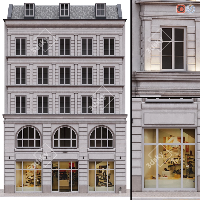 Parisian Façade: Charming Building with IES Lighting 3D model image 1