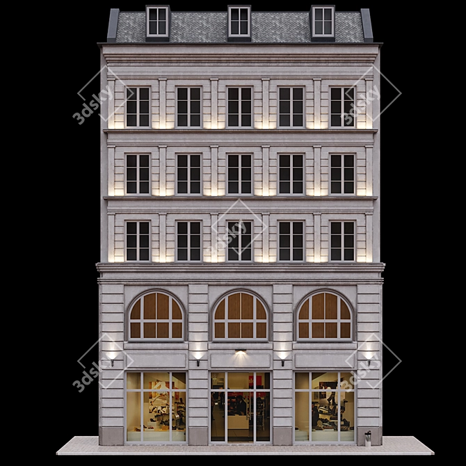 Parisian Façade: Charming Building with IES Lighting 3D model image 2