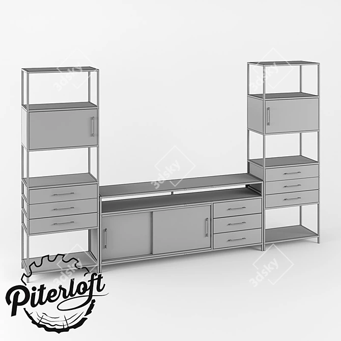 Rustic Loft Reiner Wall Unit 3D model image 2