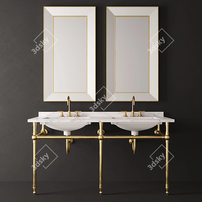 Gramercy Metal Double Washbasin 3D model image 1