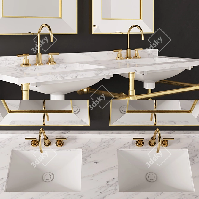 Gramercy Metal Double Washbasin 3D model image 2