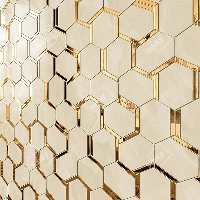 VALLELUNGA NOLITA Mosaic: Platinum & Gold Satin Hexagons 3D model image 2