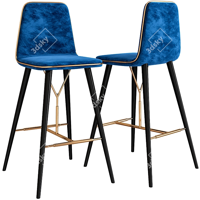 Elegant Spine Wood Barstool 3D model image 1