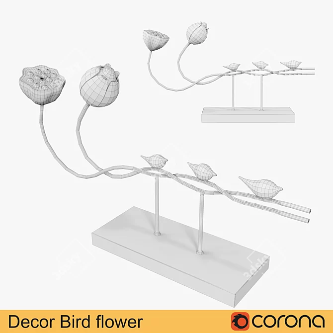 Elegant Bird and Flower Decor 3D model image 2