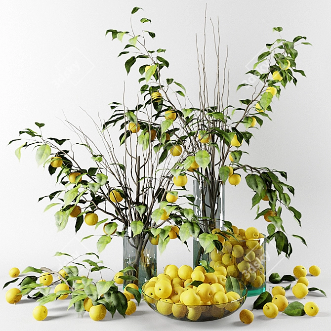 Chinese Apple Tree Bouquet with Yellow Apples 3D model image 1