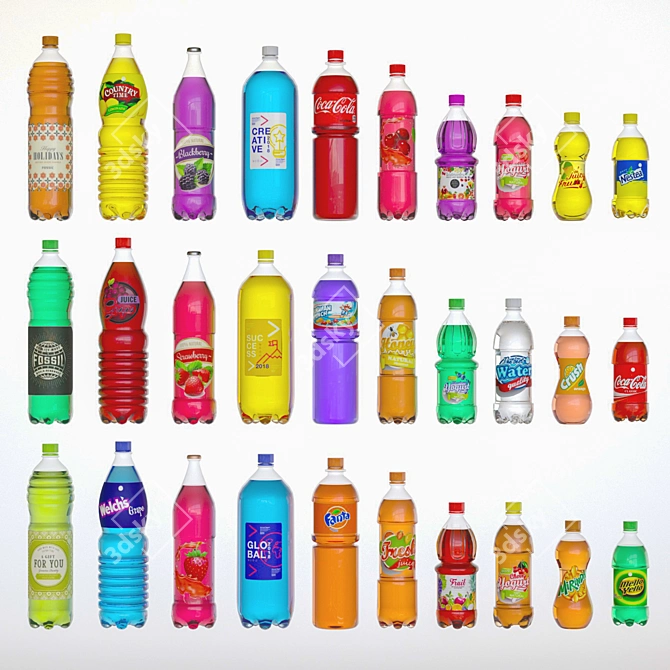 3D Soda Bottle Set 3D model image 1