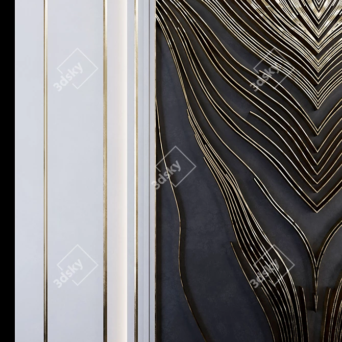 Modern Metal Wall Panel Waves 3D model image 2