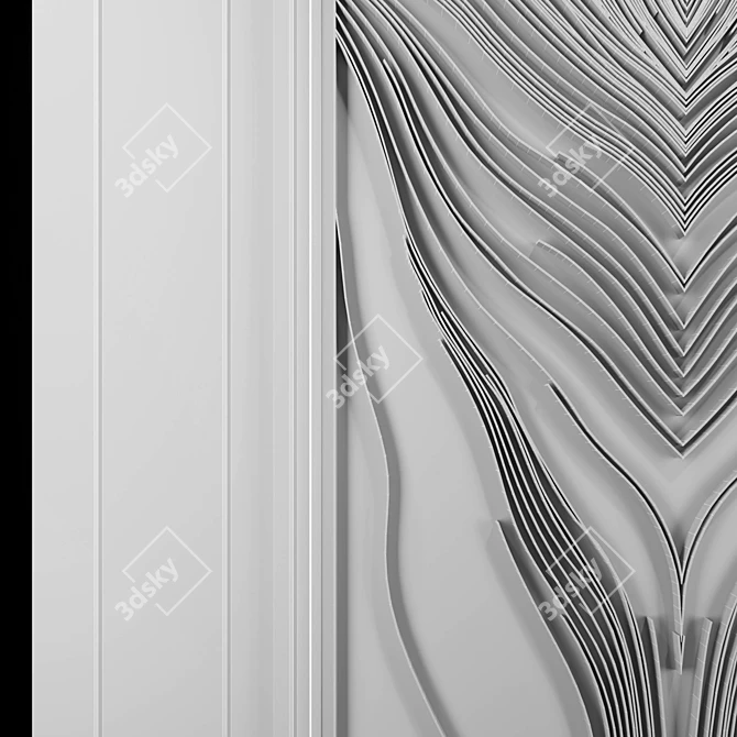 Modern Metal Wall Panel Waves 3D model image 3