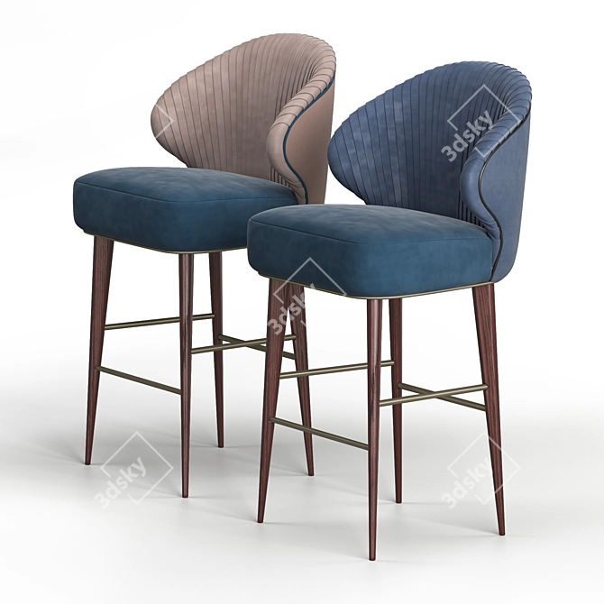 Elegant Canyon Bar Chair: Velvet Upholstery, Walnut Legs 3D model image 1