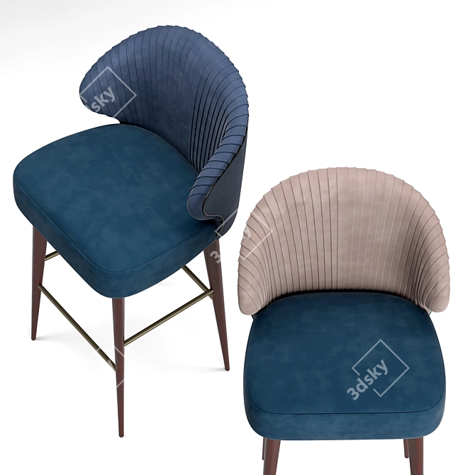 Elegant Canyon Bar Chair: Velvet Upholstery, Walnut Legs 3D model image 2