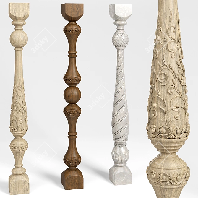 Wood and Marble Baluster - CNC Ready 3D model image 1