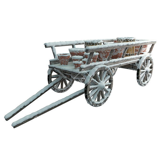 Winter Wonderland Wooden Cart 3D model image 1