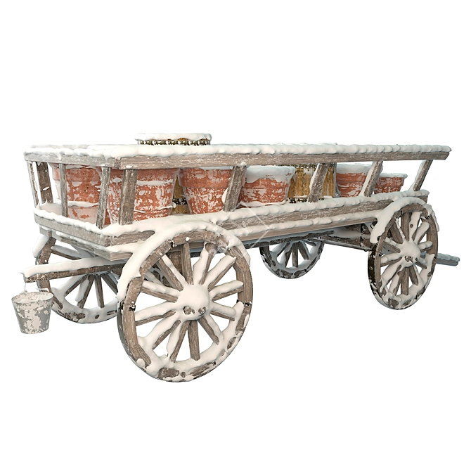 Winter Wonderland Wooden Cart 3D model image 2