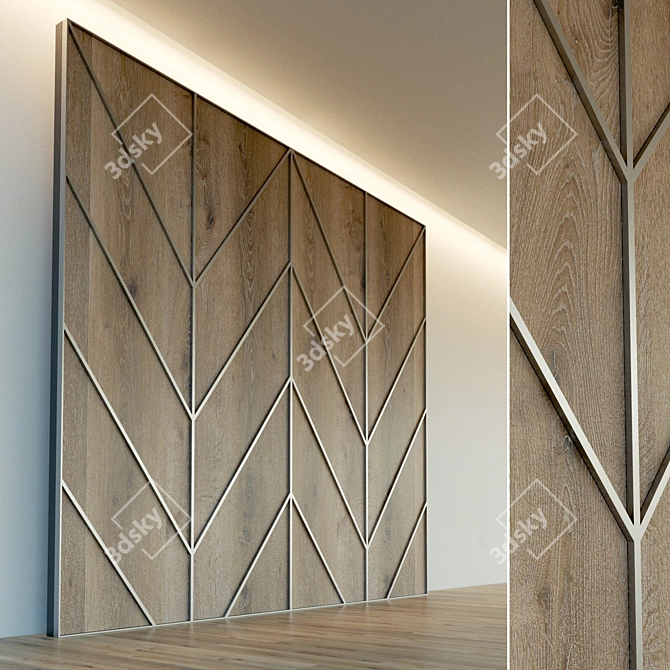 Wooden 3D Wall Panel with Metal Frame 3D model image 3