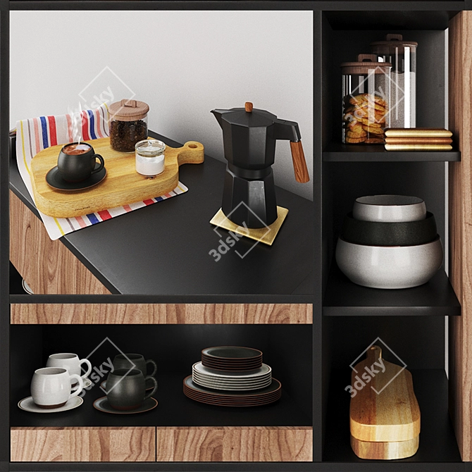 ZARA HOME Kitchen Cupboard with Cookware Set 3D model image 2