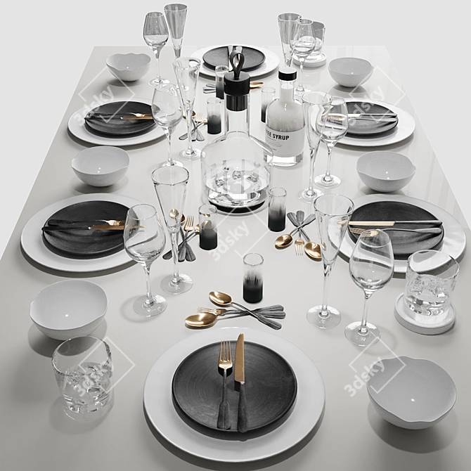 Elegant Dining Table Arrangement 3D model image 1