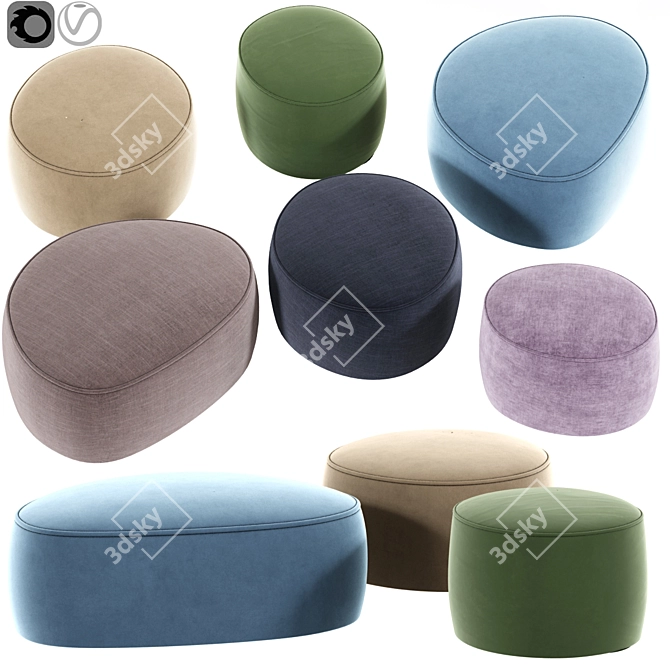 Rock-Inspired Pouf Seating 3D model image 1