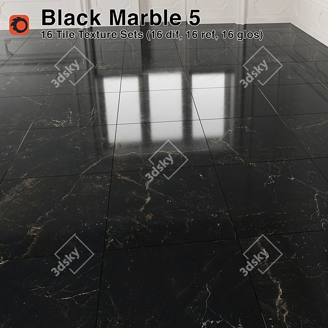 Luxury Black Marble Tiles 3D model image 1