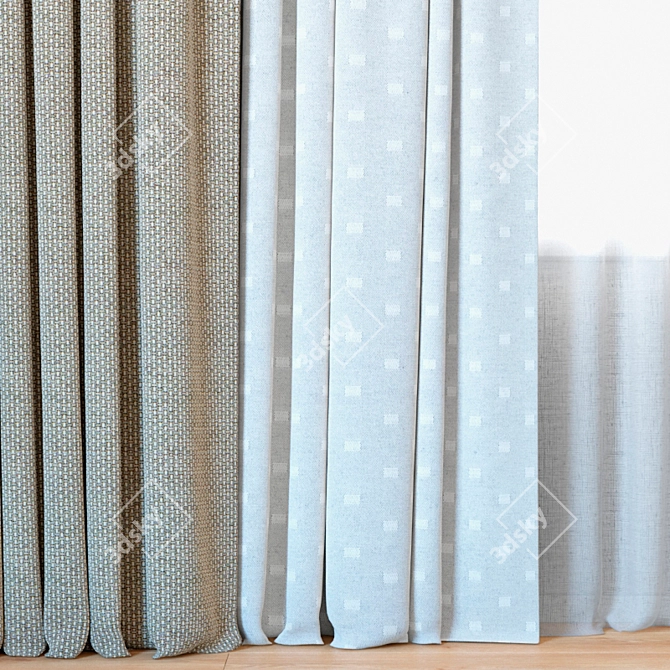 Stylish Jacquard Damask Curtains 3D model image 2