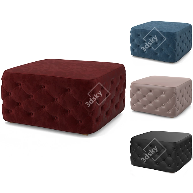 Luxury Ottoman - Black, Brown Leather & Blue, Cherry Velvet - 3dsmax, Vray, Corona - Inch Dimensions 3D model image 1