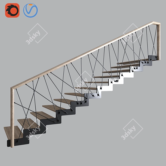 Sleek Steel Staircase Design 3D model image 1