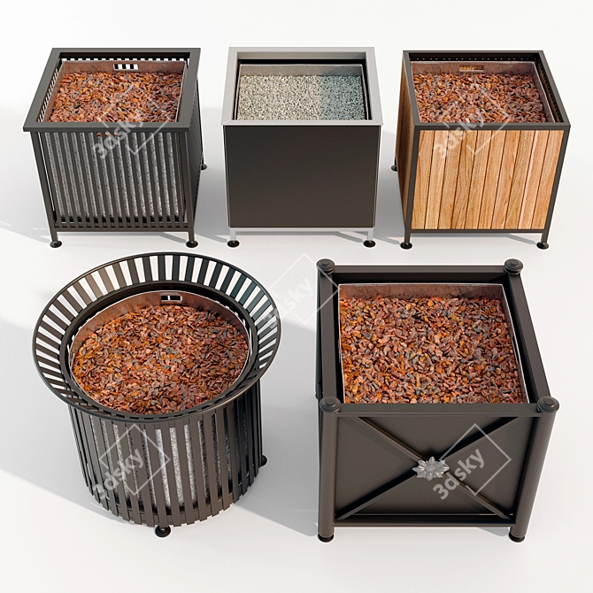 Outdoor Planter Set with Wood Chips and Granite Crumbs 3D model image 1