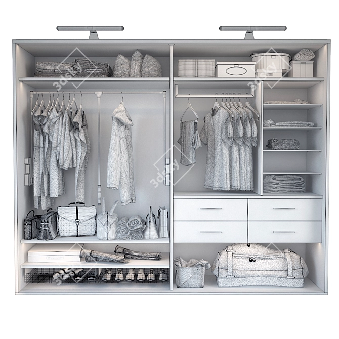 Spacious Wardrobe with 290x60x240 Filling 3D model image 3