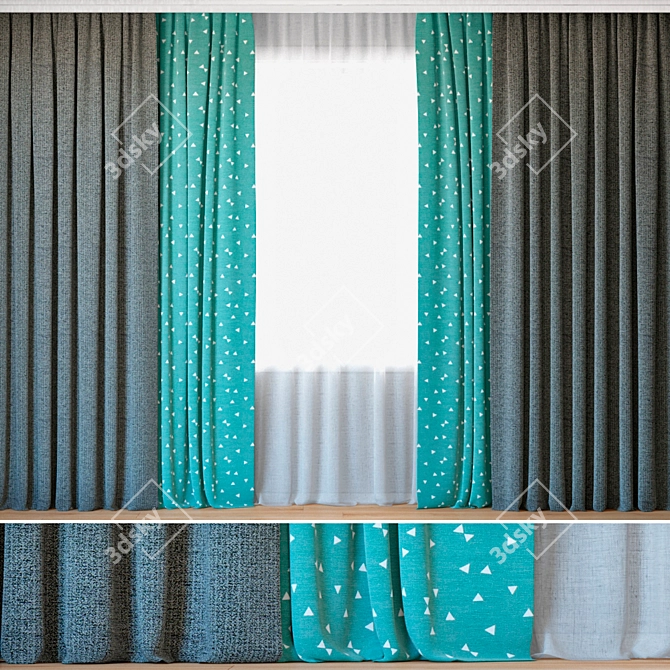 Elegant Curtain Set | Sunrough & Ottoman Triangles 3D model image 1