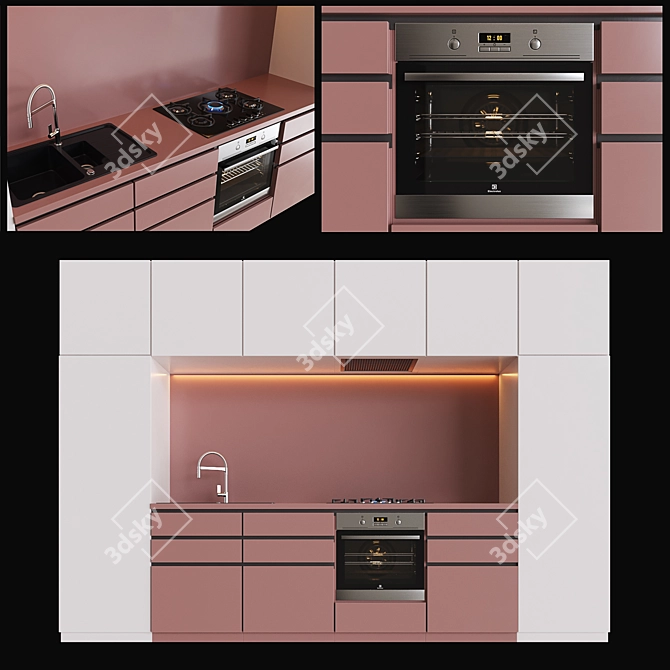 Kitchen_6 - Gas Cooktop, Oven, Microwave, Sink, Mixer & Hood 3D model image 1