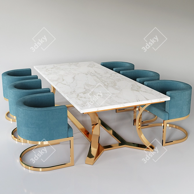 Luxury Gold Dining Set 3D model image 1