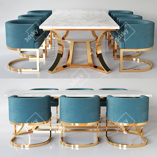 Luxury Gold Dining Set 3D model image 2