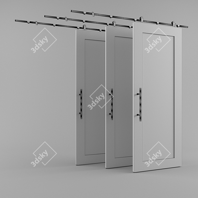 Sleek Stainless Steel Sliding Wooden Door 3D model image 2