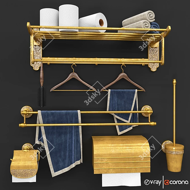 Antique Bronze Bathroom Set 3D model image 1