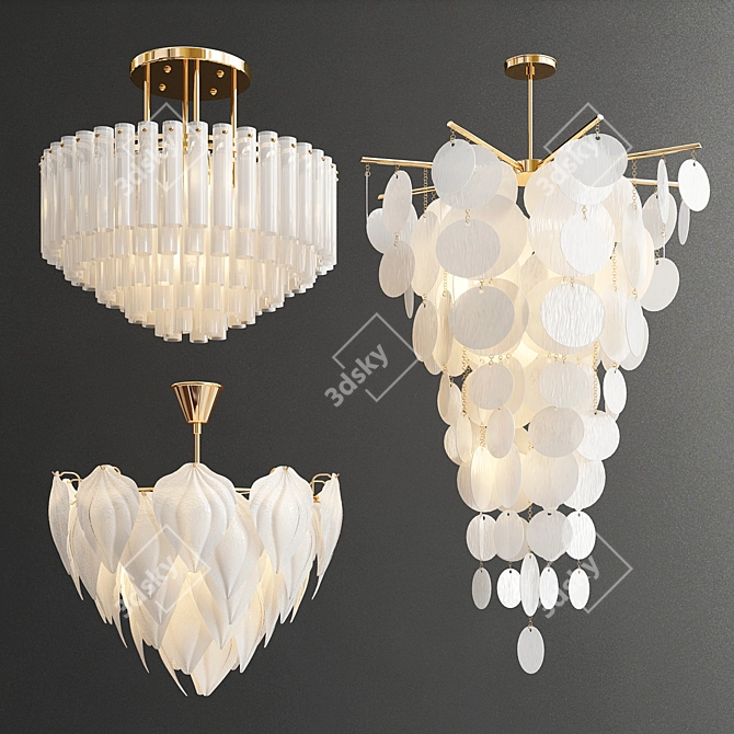 Elegant Glass Chandelier Trio 3D model image 1