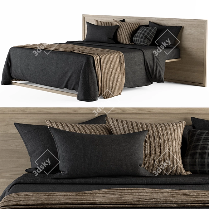 Elegant Ebony Wood Bed Set 3D model image 1