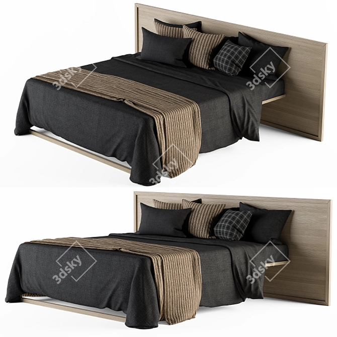 Elegant Ebony Wood Bed Set 3D model image 2