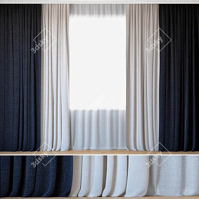 Elegant Rebbio Curtains with Tulle 3D model image 1