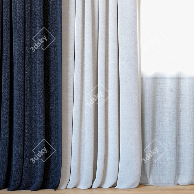 Elegant Rebbio Curtains with Tulle 3D model image 2