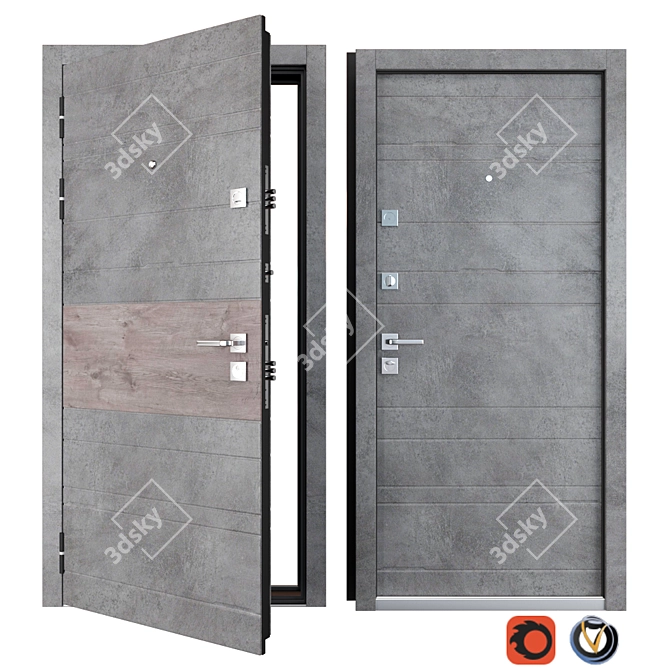 Durable Tire Metal Entrance Door 3D model image 1