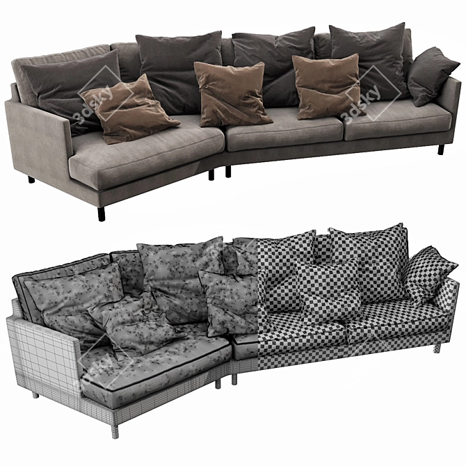 Luxury Fabrili Angled Sofa 3D model image 3