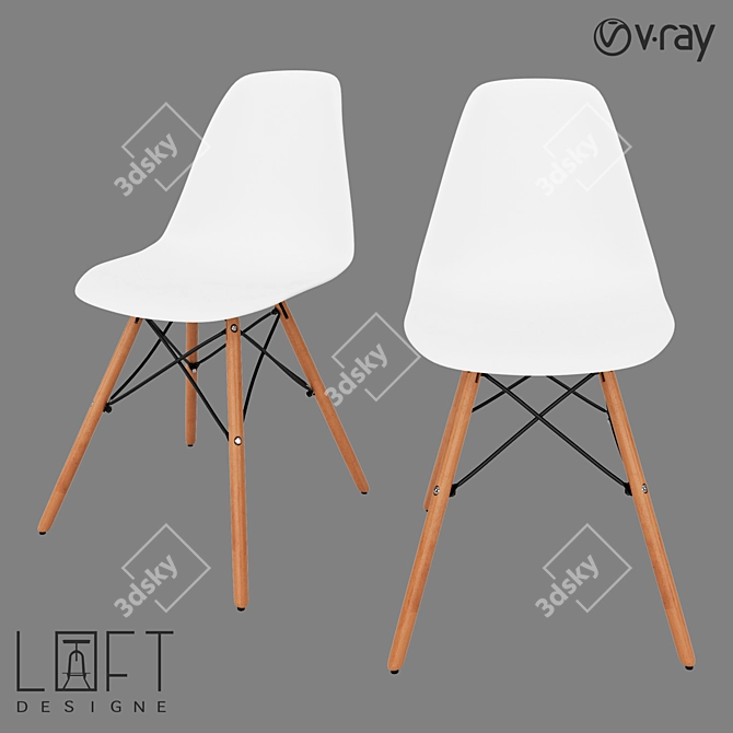 Elegant Wood and Metal Chair 3D model image 1