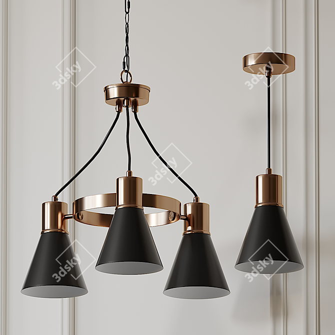 Bullis Shaded Chandelier & Pendant: Industrial Chic Lighting 3D model image 1