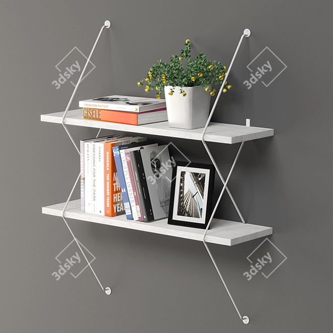 White Two Level Shelving System 3D model image 1