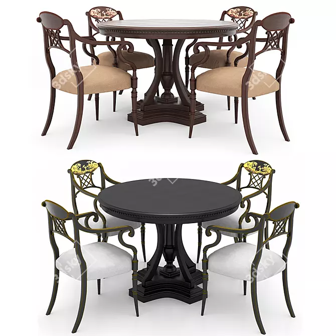 Elegant Dining Chairs & Round Table 3D model image 1