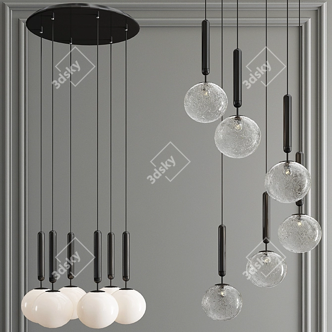 Elegant Glass Chandelier: MIIRA 6 OPTIC & OPAL 3D model image 2