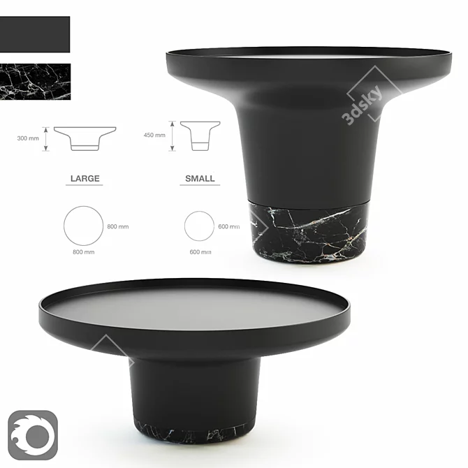 Sleek Poller Table: Black Laminate & Marble 3D model image 1